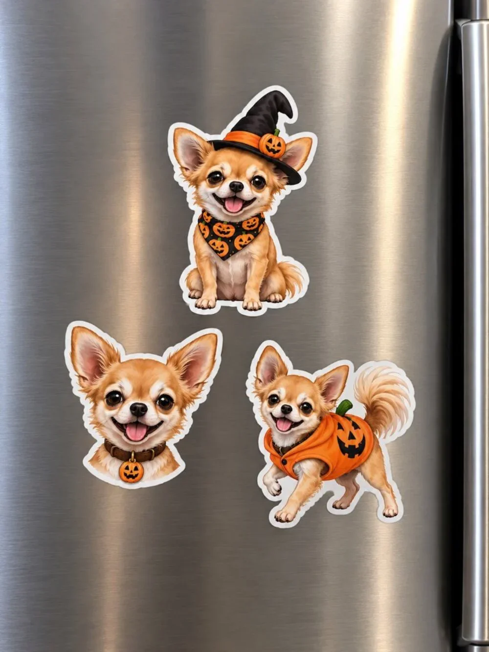 Halloween Chihuahua Dog Magnets Set of 3 Pumpkin Witch Fridge Refrigerator Decor